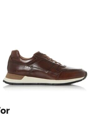 Dune London Brown Leather Lace Up Smart  Sneaker Trainers Cognac Sz EU 44